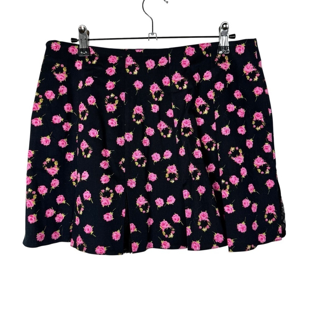 Vintage Y2K Black & Pink Rose Floral Mini Skirt S